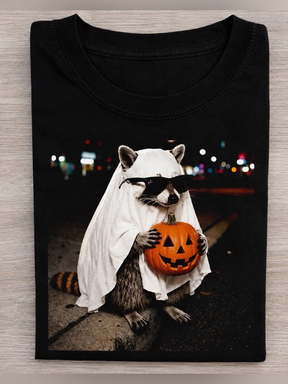Gildan Halloween Raccoon Costume T-Shirt - Black Vintage